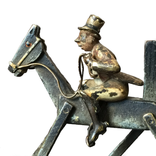 Bronze de Vienne polychrome articulé, jockey cavalier en monture sur son cheval, ca 1900. 