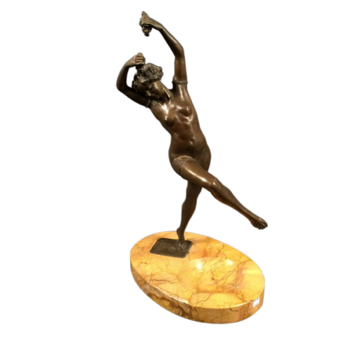 Léonildo Giannini (1880-1951), Art Deco Unique Bronze Sculpture of a Nude Dancer Woman