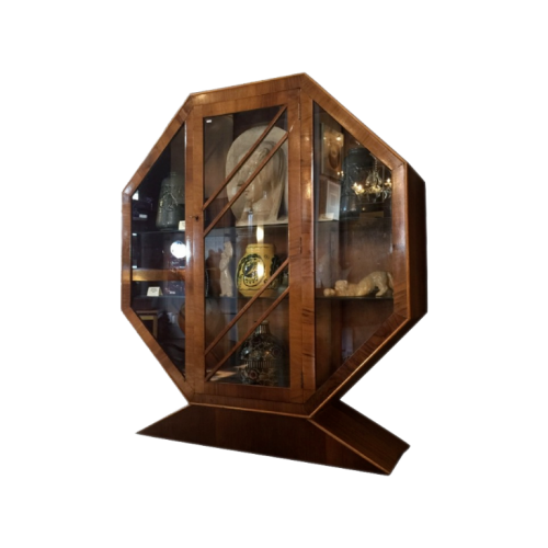 Hexagonal Art Deco Walnut Showcase - Circa 1930 - Perfect State