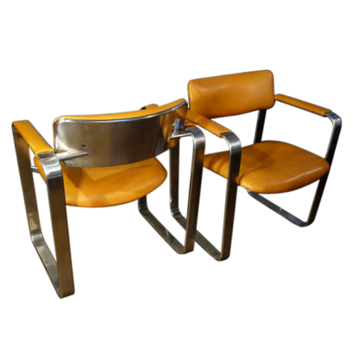 Eero Aarnio " Executive " Mobel Italia, paire de fauteuils métal / cuir, 1968