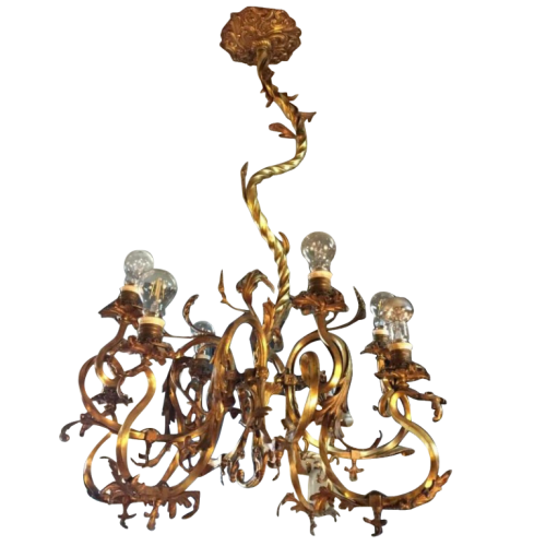 Bronze Chandelier, Louis XV torsade rocaille, Period Napoléon III, circa 1870.