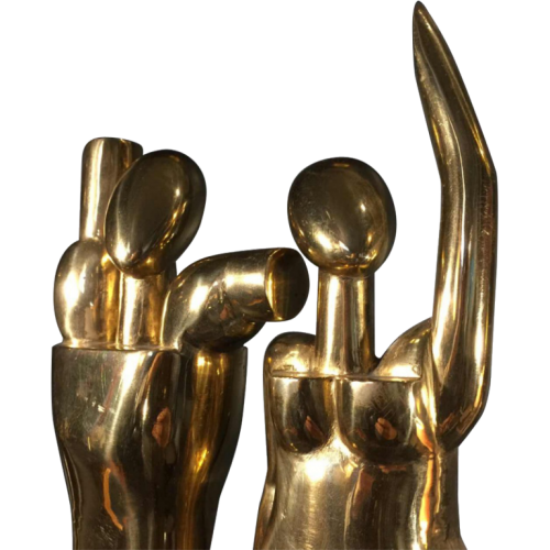 Hugo Rabaey "Man & Woman" removable cubist movable bronze sculpture, 1977