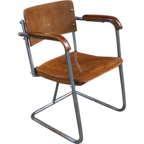 Fauteuil moderniste style Marcel Breuer, contre-plaqué, tubes acier vissés, 1930