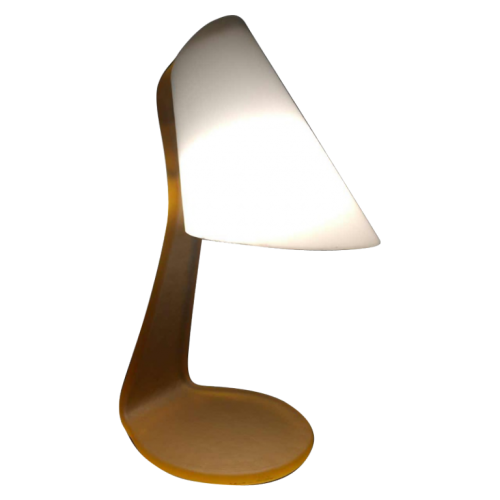 Lampe à poser / de bureau, verre opalin dépoli et laiton, circa 1970