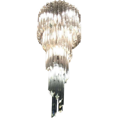 Venini Murano " SPIRAL GLASS PRISM " large ice cascade chandelier, 39 inch