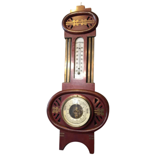 Art Nouveau / Arts & Crafts barometer thermometer, mahogany / brass, circa 1905