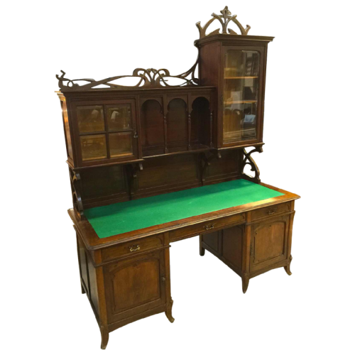 Bureau Art Nouveau belge en acajou ( Bibliothèque Secrétaire ) style Paul Hankar, circa 1900