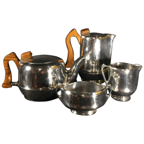 Picquot Ware, Design England Coffee & Tea Set / Service, brushed aluminum, circa 1950