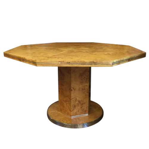 Willy Rizzo pour Mario Sabot, Table en loupe de noyer et laiton, Style Hollywood Regency, circa 1970