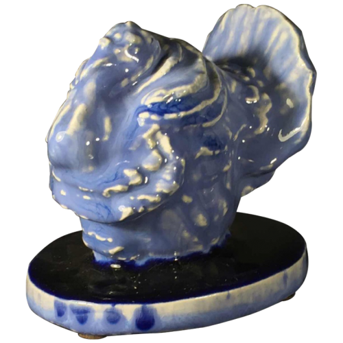 Domien Ingels pour CERAMAES, Sculpture animalière Art Déco céramique, Dindon Dinde Bleu, 1930