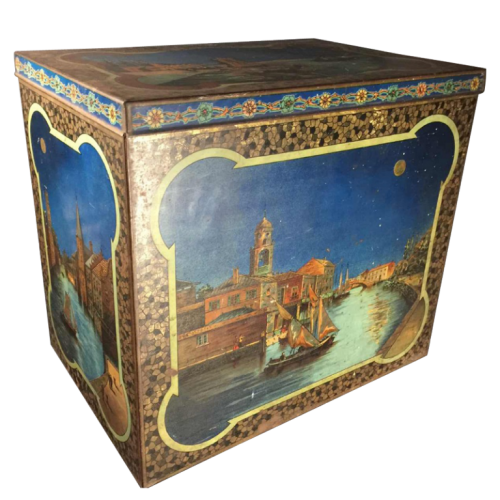 BEKKERS & ZOON Holland, Large Biscuit / Coffee Tin Box, Venetian decor, ca. 1900