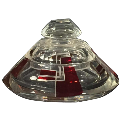 KARL PALDA, red constructivist ART DECO box in Bohemian Glass, circa 1930