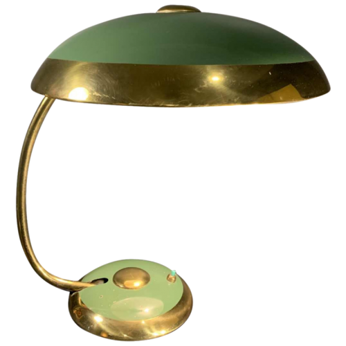 HELO LEUCHTEN, Golden and Lacquered Brass Art Deco Desk / Table Lamp / BAUHAUS, 1940