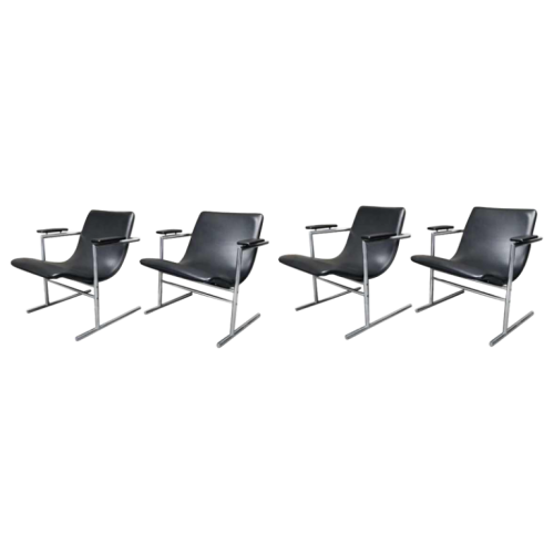 RUDI VERELST "OSLO" for NOVALUX, Set of 4 chromed metal armchairs, ca 1970