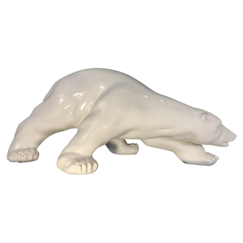 CERABEL (Baudour), Large Art Deco White Porcelain / Ceramic Sculpture POLAR BEAR, circa 1940
