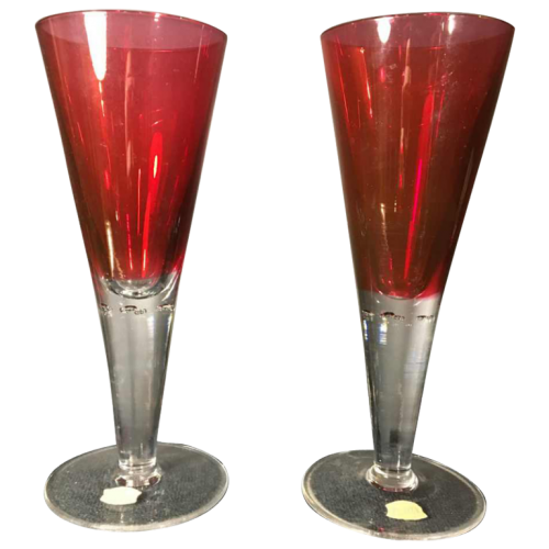 VAL SAINT LAMBERT, Pair of red wedding glasses, 19th century