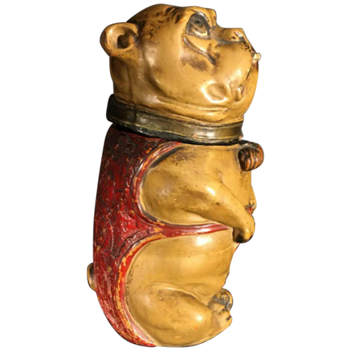 BERNARD BLOCH ( Austria ), Dog Bulldog Terracotta Animal Zoomorphic Tobacco Container, 19th century