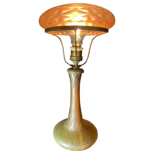 Bohemian Art Nouveau "Mushroom" glass lamp, Loetz / Kralik Austria style, 1900