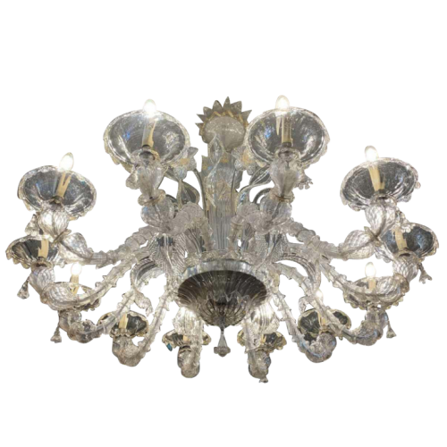 Venetian Exceptional Murano Rezzonico 12 Arm Chandelier (width 51 inch), Gold tinted glass, circa 1930