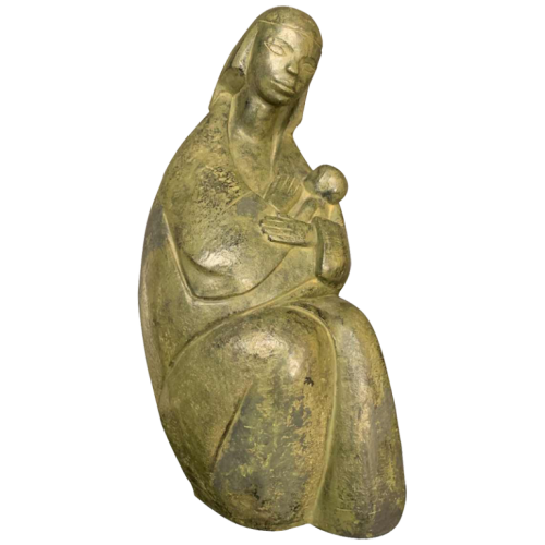 PAUL BAEKE ' Maternité ' Femme & Enfant, Sculpture moderniste de style Art Déco / Cubiste, 1958