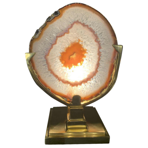 WILLY DARO (attributed), Agate Géode brass table lamp, Hollywood Regency 1970s