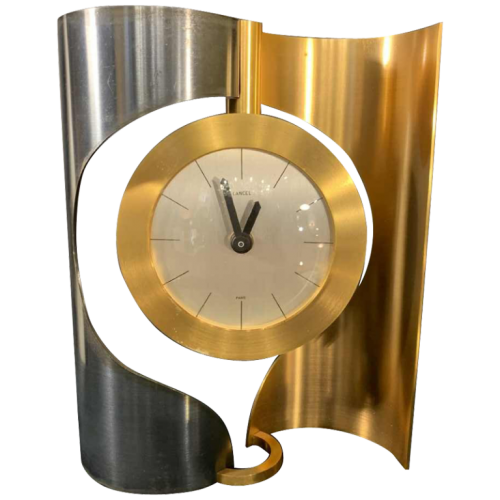 LANCEL, Clock / Pendulum, gilded and anodized brass, 1970s