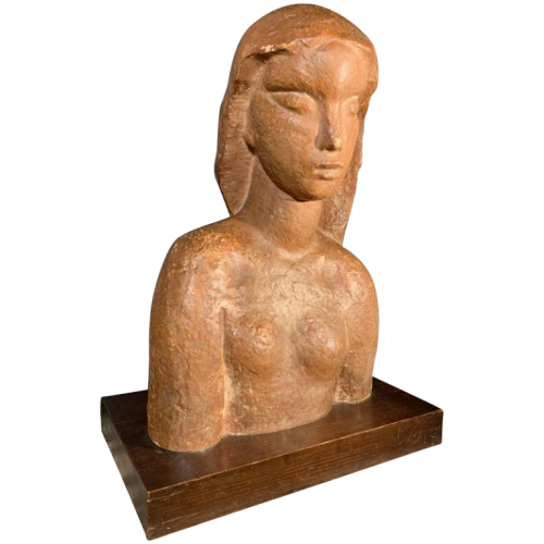 HARRY ELSTROM, Sculpture Expressionniste Art Déco " Buste Femme nue " piece unique 1940