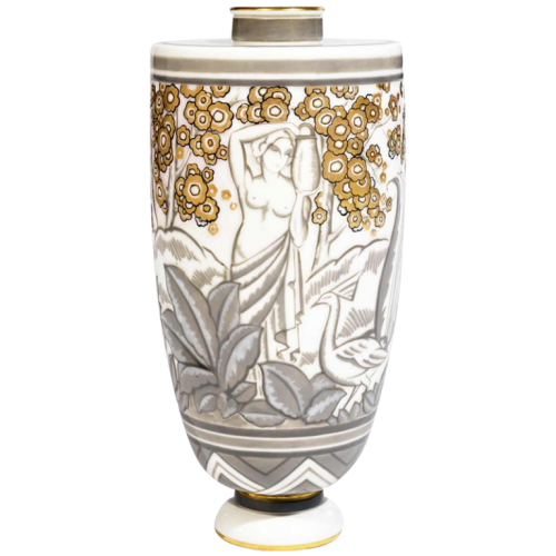 HENRI PATOU & SEVRES, Exceptionnel vase Art Déco porcelaine par Ch Fritz 1927