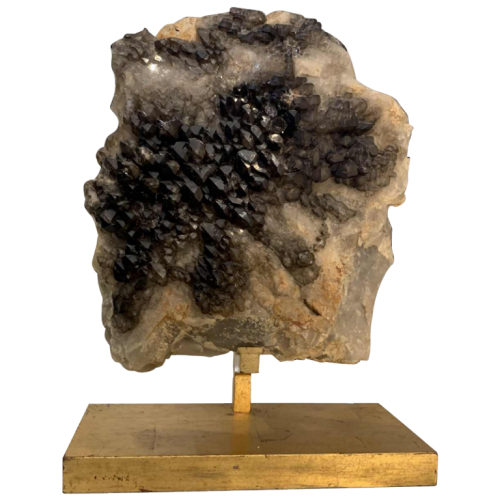 WILLY DARO (attr) Important QUARTZ Noir Fumé, Pierre Naturelle, Pied doré 1970s