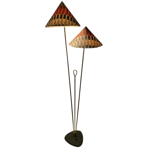 RUPERT NIKOLL, Lampadaire Design en laiton doré, pied fonte d'acier laqué, 1950s