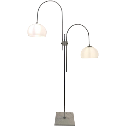 GEPO, Vintage Chrome / Marble Floor Lamp 'DOUBLE ARC' adjustable, 1960s