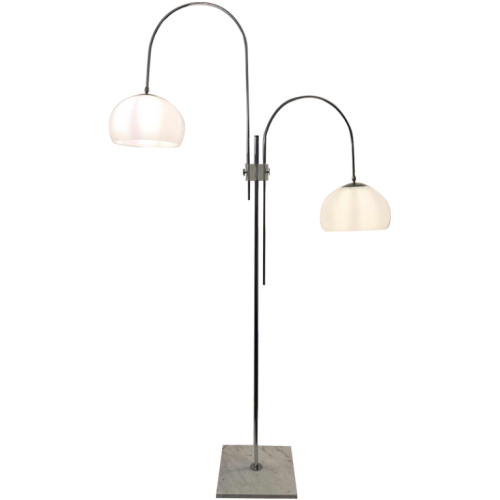 GEPO, Lampadaire Chrome / Marbre Vintage ' DOUBLE ARC ' adjustable, 1960s