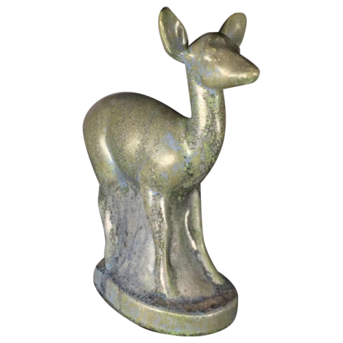 Thierry Van Rijswijck pour Roger Guérin, Sculpture animalière Art Déco, Faon / Biche en grès, 1930s