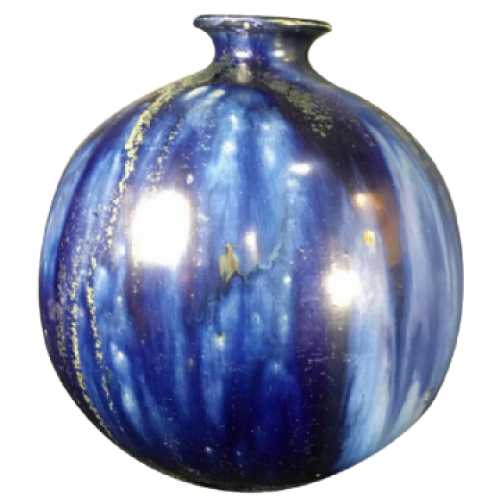 ROGER GUERIN Bouffioulx, Vase Grès ' Boule ' 78/F Art Nouveau / Art Déco Bleu, 1920s