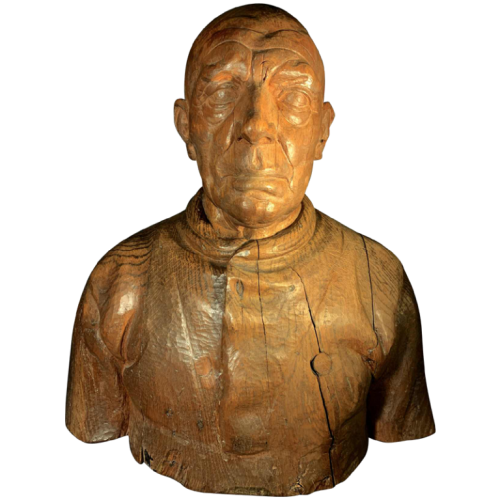 FRANS CLAESSENS ' Bust of Pablo Picasso ' Unique Life-size Sculpture, Carved Wood 1930s