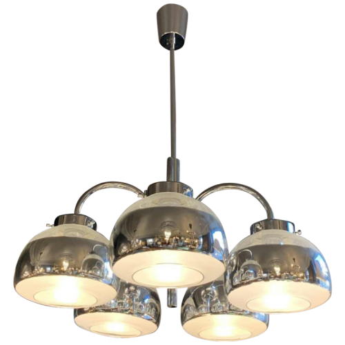 GAETANO SCIOLARI, Chromed metal chandelier and original mercury bobeches, 1960s