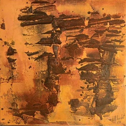 MARIE-LOUIS LONDOT, Technique Mixte Orange Tableau Abstrait Expressionniste 1964