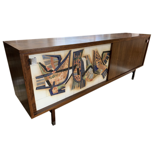 ALFRED HENDRICKX pour BELFORM - Rare Enfilade en bois de rose et céramique, ca 1950