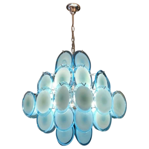 Gino Vistosi (Murano), Blue Design Chandelier, 36 glass disc plates, circa 1960