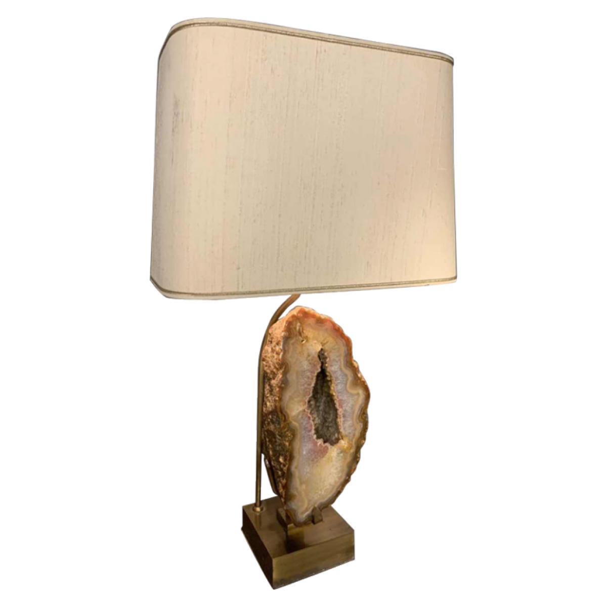 WILLY DARO Large Agate Geode Stone Table Lamp Bronze Brass