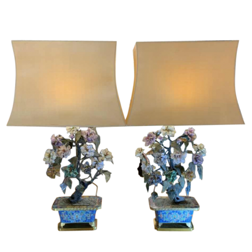 Pair of Bronze Enamel Cloisonné Planters / Lamps, China Qing Dynasty