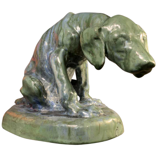 DOMIEN INGELS & ROGER GUERIN, Sculpture Chien Chasse Braque Grès Bouffioulx 1920s