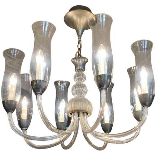 ERCOLE BAROVIER for BAROVIER & TOSO (Murano), Venetian Art Deco Modernist chandelier 8 arms, ca 1940s