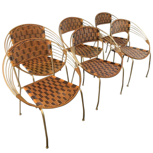 Série de 6 Fauteuils ' Patio Scoubidou' de Jardin, Design Italien Vintage, 1950s