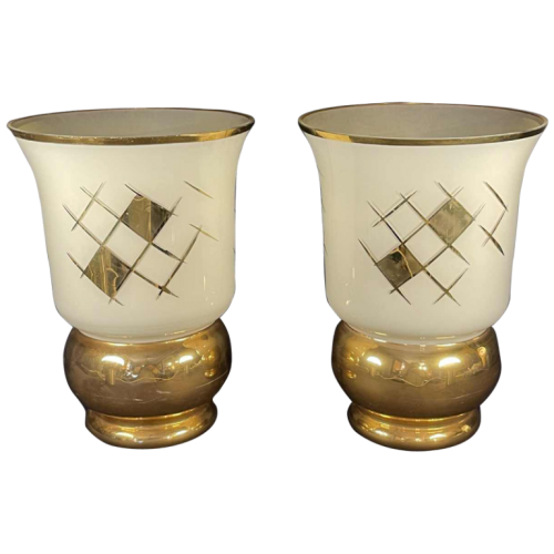 Verreries de Laeken, Paire de Vases, Verre Sablé Doré Art Déco, ca 1935