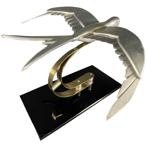 Sculpture Animalière Art Déco " Oiseau " Aluminium / Laiton / Acier, ca 1930s