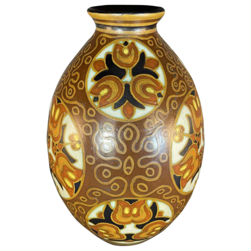 VITTORIO BONUZZI for CHARLES CATTEAU BOCH KERAMIS, Art Deco Vase D1093 F975, ca 1935