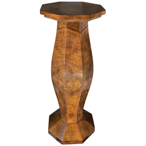 DE COENE FRERES, Colonne Sellette Art Déco Octogonale Galbée, Loupe Noyer 1925