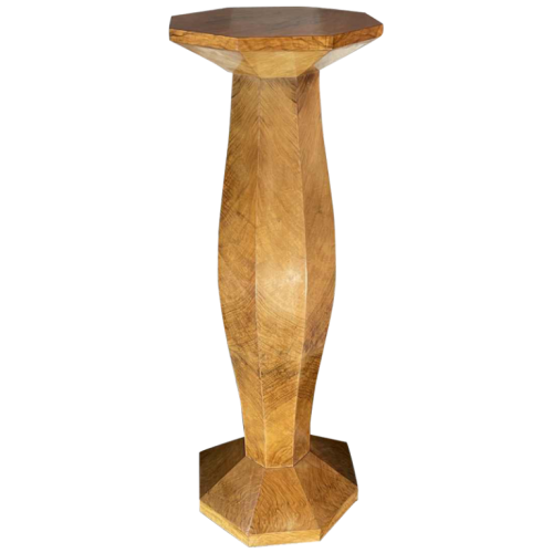 DE COENE FRERES, Large Art Deco Octagonal Curved Pedestal Column, Walnut Burl, 1925