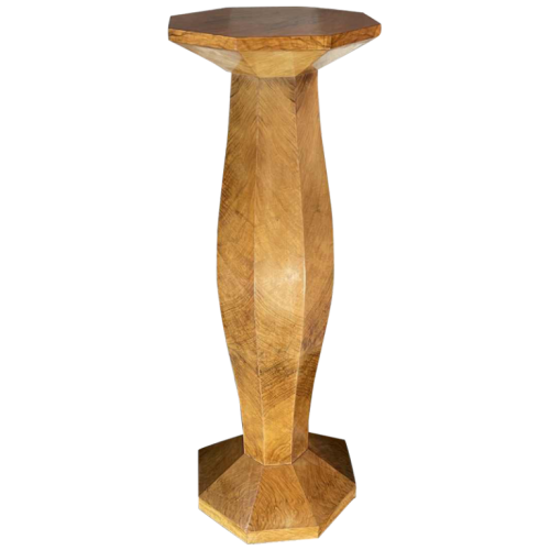 DE COENE FRERES, Grande Colonne Sellette Art Déco Octogonale Galbée, Loupe Noyer, 1925